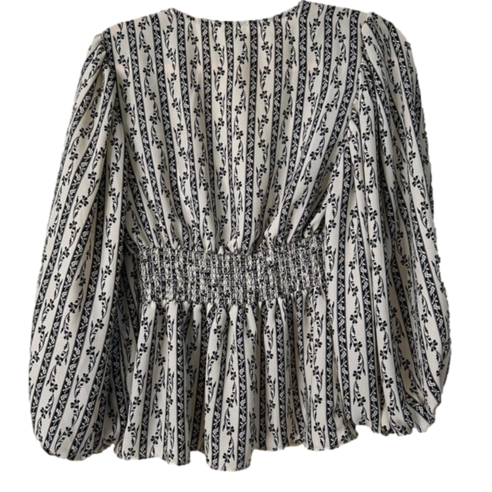 NWT Max Studio Boho Black Floral Peplum Puff Sleeve Blouse - Picture 3 of 11